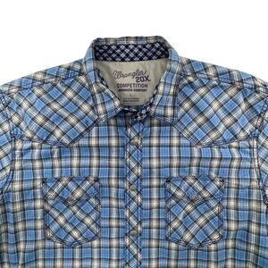 Wrangler 20X Competition Blue Plaid Western Short Sleeve Shirt - L